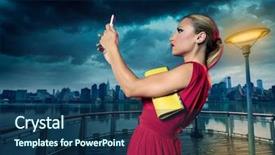  Presentation with tourism selfie - Slide set consisting of feminine usa - blond tourist girl selfie photo background and a  colored foreground