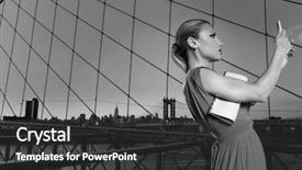  Presentation with new york night - Slide deck having feminine usa - blond tourist girl selfie photo background and a  colored foreground