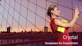  Presentation with brooklyn bridge - PPT theme enhanced with feminine usa - blond tourist girl selfie photo background and a  colored foreground