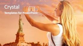  Presentation with liberty - Slide set featuring feminine usa - blond tourist taking photo background and a  colored foreground