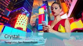  Presentation with feminine - Amazing PPT layouts having feminine usa - blond woman chat writing smartphone backdrop and a light blue colored foreground