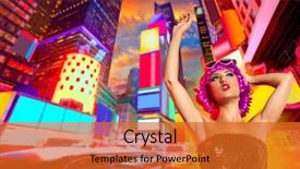  Presentation with times square - Colorful presentation theme enhanced with feminine usa - party girl pink wig dancing backdrop and a gold colored foreground