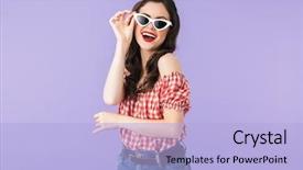  Presentation with feminine - Beautiful theme featuring femininity - portrait of feminine pin-up woman backdrop and a light blue colored foreground