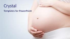  Presentation with pregnant woman - Audience pleasing PPT theme consisting of femme enceinte - pregnant woman isolated on white backdrop and a sky blue colored foreground