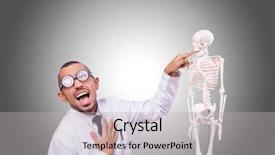  Presentation with skeleton - Beautiful presentation design featuring femur - funny doctor with skeleton isolated backdrop and a light gray colored foreground