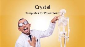  Presentation with skeleton - Beautiful slide deck featuring femur - funny doctor with skeleton isolated backdrop and a blonde colored foreground