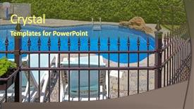  Presentation with clear water - Slides with fence - private swimming pool background and a tawny brown colored foreground