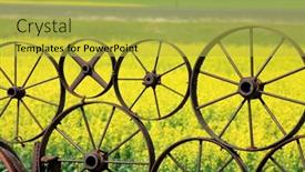  Presentation with rapeseed - Slides consisting of fence of wheel rims against rapeseed farm background and a yellow colored foreground