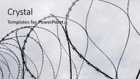  Presentation with barbed wire fence prison concept - Presentation with fence with a barbed wire background and a light gray colored foreground
