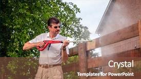  Presentation with electric power distribution systems - Presentation theme having fence with electric power washer background and a violet colored foreground