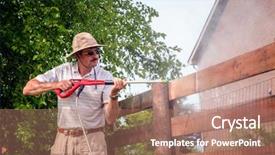  Presentation with electric power distribution systems - Theme with fence with electric power washer background and a coral colored foreground