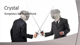  Presentation with business competition - Beautiful presentation theme featuring fencing suit with sword backdrop and a white colored foreground