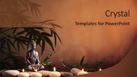  Presentation with buddha - Presentation theme enhanced with happy beautiful woman with cup of coffee and spoon isolated on white background background and a soft green colored foreground