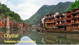  Presentation with ancient china - Colorful PPT theme enhanced with feng huang ancient town phoenix backdrop and a tawny brown colored foreground