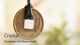  Presentation with feng shui - Colorful PPT theme enhanced with feng shui coin on light backdrop and a coral colored foreground