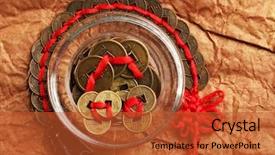  Presentation with feng shui - PPT theme enhanced with feng shui coins on table background and a red colored foreground