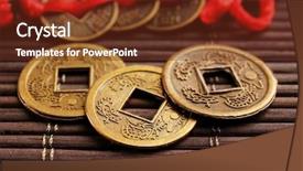  Presentation with feng shui - PPT theme consisting of feng shui coins on table background and a tawny brown colored foreground