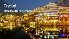  Presentation with ancient china - Beautiful presentation design featuring fenghuang phoenix ancient town sunset backdrop and a ocean colored foreground