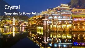  Presentation with ancient china - Presentation design consisting of fenghuang phoenix ancient town sunset background and a ocean colored foreground