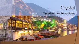  Presentation with ancient china - Slide set consisting of fenghuang phoenix ancient town sunset background and a light blue colored foreground