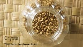  Presentation with container - Audience pleasing theme consisting of fenugreek in a glass container backdrop and a yellow colored foreground