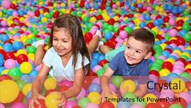  Presentation with children playing - Cool new slides with ferias - cute children playing among plastic backdrop and a red colored foreground