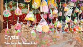  Presentation with sweets - Audience pleasing slides consisting of ferias - lollipops and sweets sale backdrop and a coral colored foreground