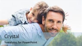  Presentation with father - Beautiful slides featuring ferroutage - happy father giving piggyback ride backdrop and a light blue colored foreground