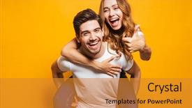  Presentation with fun - Slides featuring ferroutage - image of excited couple having background and a gold colored foreground