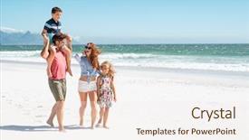  Presentation with family talking - Amazing presentation design having ferroutage - smiling parents with children backdrop and a sky blue colored foreground