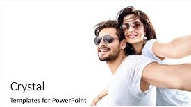  Presentation with space - Amazing theme having ferroutage - young smiling man piggyback his backdrop and a white colored foreground