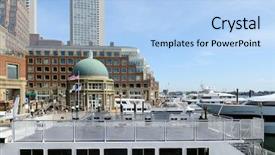  Presentation with apartment buildings - Colorful slide deck enhanced with ferry and yacht boats docked on rowes wharf a commercial dock in boston harbor waterfront office and apartment buildings in the background backdrop and a light blue colored foreground