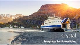  Presentation with norway - Amazing PPT theme having ferry arrival and unloading backdrop and a gray colored foreground