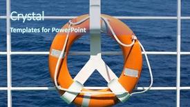  Presentation with orange life buoy splash water - Beautiful PPT theme featuring ferry crossing the mediterranean sea backdrop and a ocean colored foreground