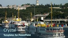  Presentation with istanbul - Amazing slide deck having ferry-on-bosphorus-marmara-sea backdrop and a ocean colored foreground