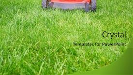  Presentation with green lawn - Slide deck with fertilisation - lawn mower cutting green grass background and a  colored foreground