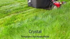  Presentation with green lawn - Theme having fertilisation - lawn mower cutting green grass background and a  colored foreground