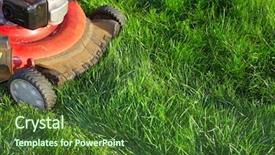  Presentation with green lawn - Amazing PPT theme having fertilisation - lawn mower cutting green grass backdrop and a  colored foreground