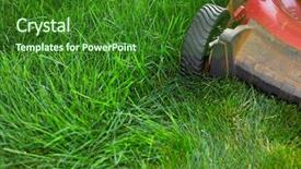  Presentation with green lawn - PPT theme with fertilisation - lawn mower cutting green grass background and a  colored foreground