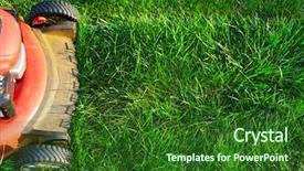  Presentation with green lawn - Slide deck having fertilisation - lawn mower cutting green grass background and a  colored foreground