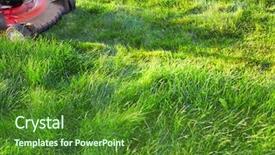  Presentation with green gram - Audience pleasing presentation theme consisting of fertilisation - lawn mower cutting green grass backdrop and a forest green colored foreground