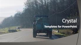  Presentation with tank - Theme featuring fertilisation - tractor with fertiliser tank used background and a tawny brown colored foreground