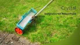  Presentation with green lawn - Slide set enhanced with fertilize-lawn-detail-of-fertilizer background and a gold colored foreground