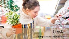  Presentation with garden - Beautiful slide deck featuring fertilizer chemistry - closeup of pensive young woman backdrop and a coral colored foreground