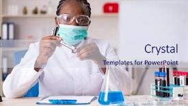  Presentation with chemist - Beautiful PPT theme featuring fertilizer chemistry - young black chemist working backdrop and a sky blue colored foreground