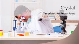  Presentation with chemist - Cool new PPT theme with fertilizer chemistry - young handsome chemist working backdrop and a white colored foreground