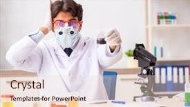  Presentation with lab instruments - Slide deck consisting of fertilizer chemistry - young handsome chemist working background and a lemonade colored foreground