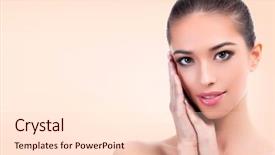  Presentation with youth skin care concept beige - PPT theme having fesse - pretty girl with clean background and a  colored foreground