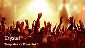  Presentation with bright yellow - Audience pleasing presentation theme consisting of festival - cheering crowd in front backdrop and a wine colored foreground
