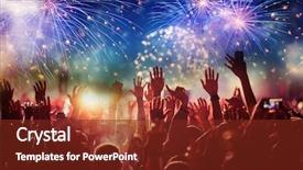  Presentation with fireworks - PPT theme featuring festival - cheering crowd watching fireworks background and a tawny brown colored foreground
